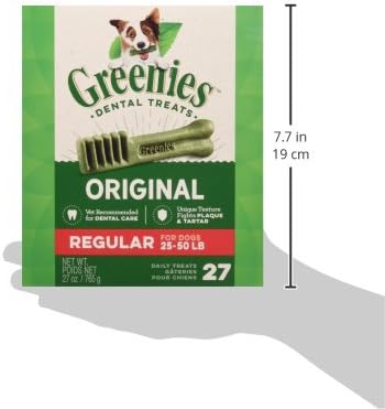 Greenies Original Regular Natural Dog Dental Care Chews Oral Health Dog Treats, 27 oz. Pack (27 Treats)