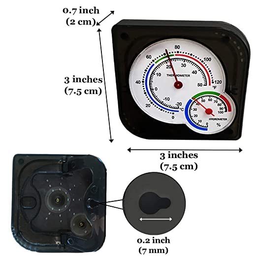 SunGrow Hermit Crab Humidity and Temperature Reader, Black Analog Thermometer and Hygrometer for Terrariums, Color-Coded Sections, Measures in Fahrenheit and Percent, 1 Pc per Pack