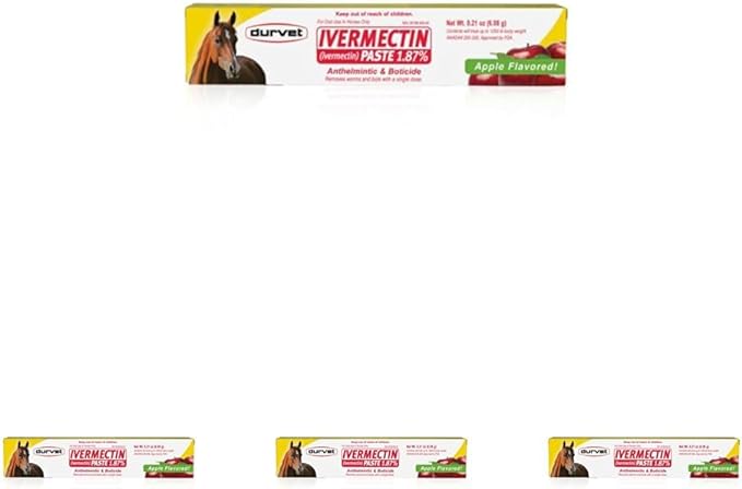 Ivermectin Paste Dewormer - 6.08g dose @ 1.87%-Apple flavored (Pack of 4)