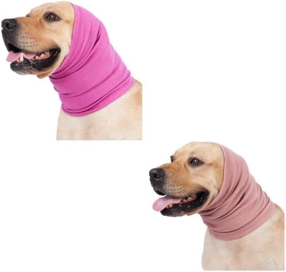 2 Pieces Ear Covers for Pets Dog Ears Protection Pet Ear Flap Head Wrap for Noise Cancelling Dog Neck and Ears Warmer Ear Muff Hood for Dog Anxiety Relief Grooming Bathing Pink+Rose