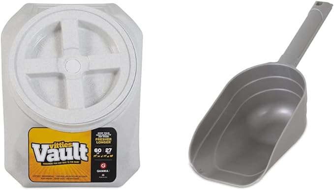 Gamma2 Vittles Vault Outback Airtight Pet Food Container, 60 Pounds & Petmate 2 Cup Pet Food Scoop With Measuring Lines; BPA Free