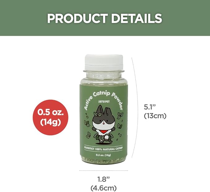 Active Catnip Powder (0.5 oz) - Potent Fresh Leaves for Entertaining Cats, Reducing Stress & Anxiety, Reviving Old Toys