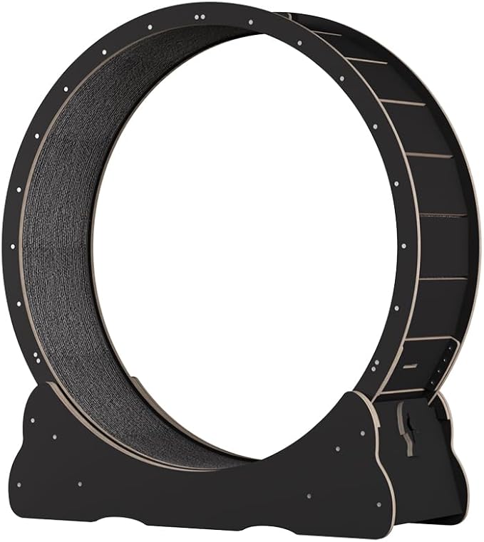 Cat Wheels for Indoor Cats. Extra Large Diameter Cat Treadmill. Made of Natural Solid Wood. Inside Diameter 40in/100cm. Including Installation Tools and Cat Teaser. (Black)