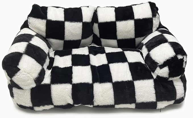 Pet Couch Sofa Bed, Checkers Plaid Washable Cat Beds for Medium Small Dogs & Cats Durable Plush Cat Couch Pet Sofa Bed Puppy Sleeping Bed Soft Anti-Slip (Black Plaid)