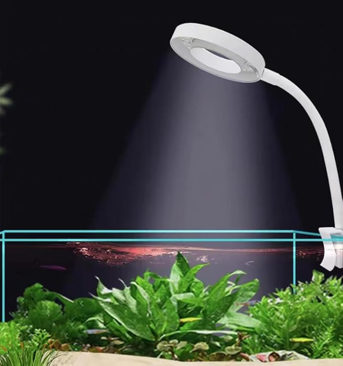 Small Aquarium Light Clip on Fish Tank Light LED USB Full Spectrum Light with Dimmer Multi-Color White+Blue+Red for 1-5 Gal Betta Tank (Adapter NoT included, No Timer)