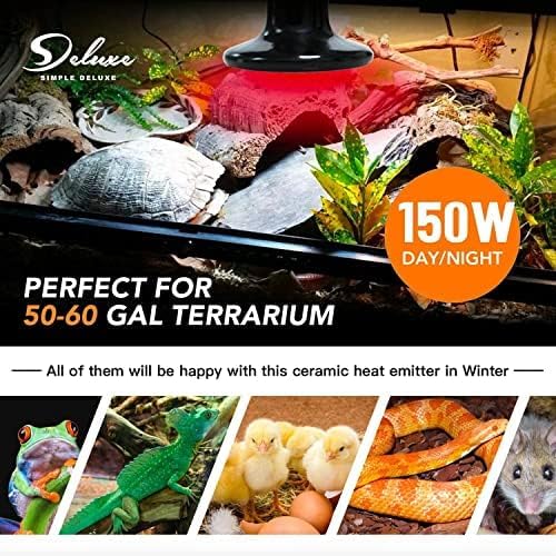 Simple Deluxe 150W Reptile Heat Bulb and 8.5 inch Clamp Light, 40-108℉ Digital Thermostat Controller and Thermometer Included, for Amphibian Pet & Incubating Chicken, Silver