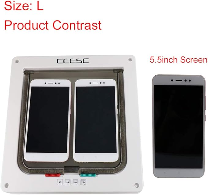 CEESC Cat Flap Door Magnetic Pet Door with 4 Way Lock for Cats, Kitties and Kittens, 2 Sizes and 2 Colors Options (L- Inner size: 7.08"(W) x 7.48"(H), White)