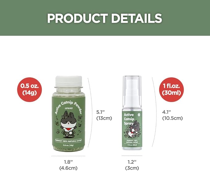 Active Catnip Spray (1 fl.oz) Active Catnip Powder (0.5oz) - Potent Fresh Leaves or Liquid for Entertaining Cats, Reducing Stress & Anxiety, Reviving Old Toys (Spray+Catnip)