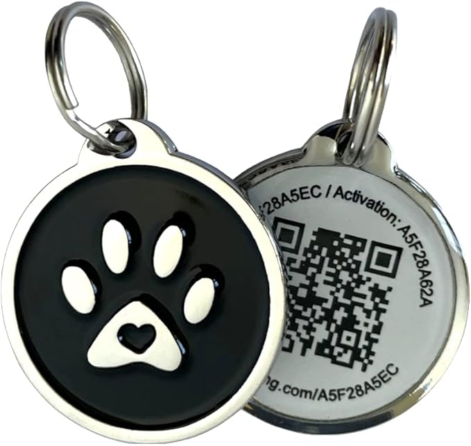 Premium Pet ID Tag for Dogs and Cats: Easy Scan QR Code, Instant Online Pet Profile Access, & Scan Location Alerts(Black Paw)
