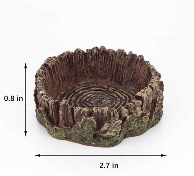 2 Pcs Reptile Food Bowl Small Animal Drinking Cup Reptile Food Plate Tropical Rainforest Terrarium Accessories Tree Stump Decoration for Lizards Geckos Spiders Scorpions Turtles Hermit Crabs