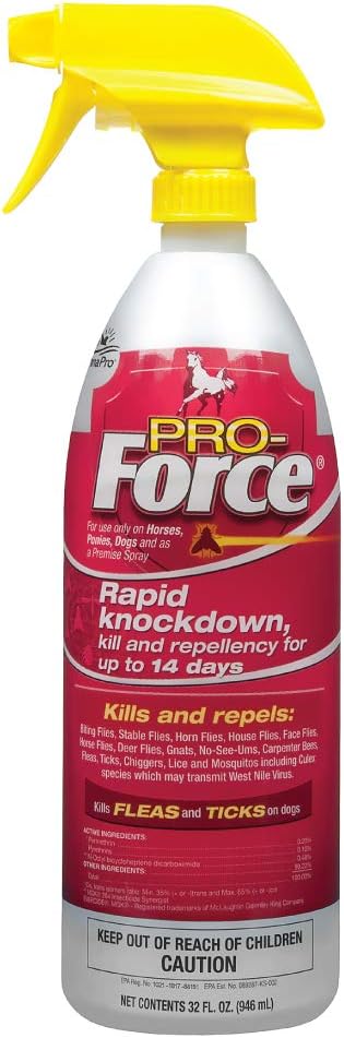 Manna Pro Pro-Force Fly Spray | Rapid Knockdown Fly Repellent for Horses | Repels More Than 70 Listed Species for up to 14 Days | 32 oz (Pack of 2)