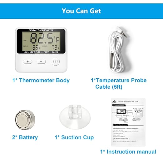 Aquarium Thermometer Digital Fish Tank Thermometer Accurate Water Terrarium Thermometer with High/Low Temperature Alarm