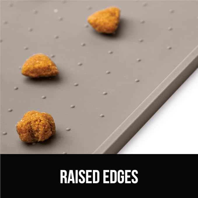 Gorilla Grip 100% Waterproof Raised Edge BPA Free Silicone Pet Feeding Mat, Dog Cat Food Mats Contain Spills Protects Floors, Placemats for Cats and Dogs Water Bowl, Pets Accessories 16x10, Beige