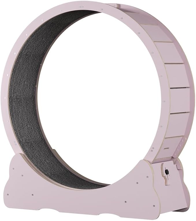 Cat Wheels for Indoor Cats. Extra Large Diameter Cat Treadmill. Made of Natural Solid Wood. Inside Diameter 40in/100cm. Including Installation Tools and Cat Teaser. (Pink)