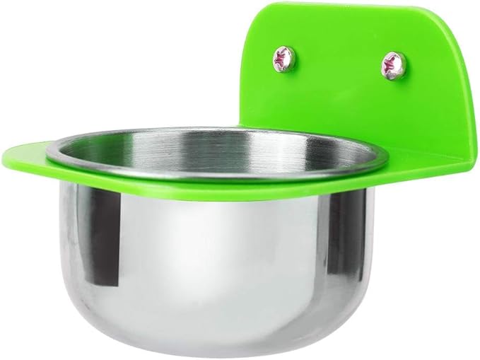 Bird Cage Feeder, Stainless Steel Food Water Bowls with Plastic Holder Parrot Feeding Bowls Cup for Macaw African Greys Budgies Parakeet Cockatiels Conure Lovebird Finch(Green)