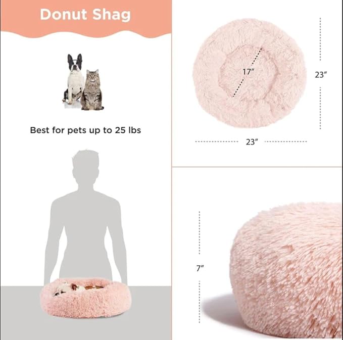 Best Friends by Sheri The Original Calming Donut Cat and Dog Bed in Shag Fur Taupe, Small 23"