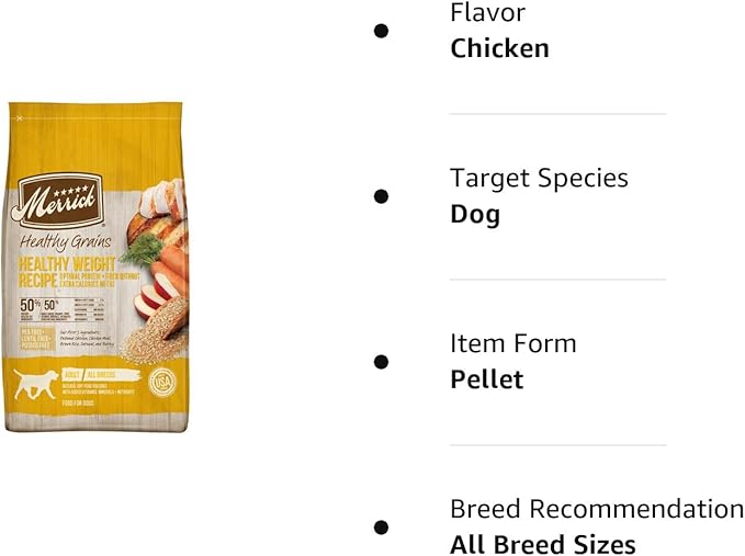 Merrick Healthy Grains Premium Adult Dry Dog Food, Wholesome and Natural Kibble, Healthy Weight Recipe - 4.0 lb. Bag