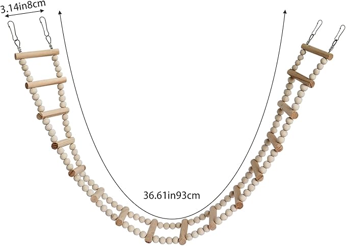 Bird Parakeet Ladder Toys, Bird Wooden Ladder Bridge, Hamster Climbing Swing Toys, Pet Bird Cage Accessories, Wood Climbing Ladders for Hamster Squirrel Sugar Gliders (16 Ladders)(36.6x3.14 Inches)