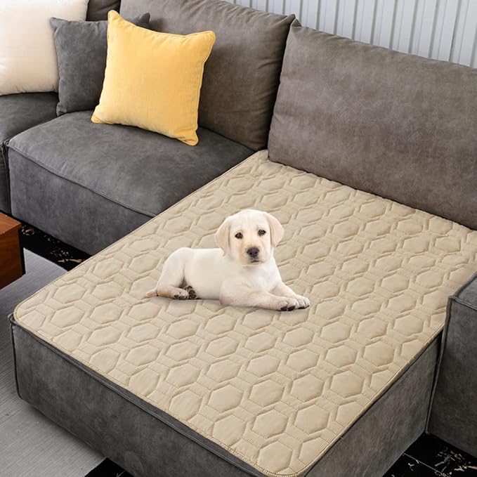 Waterproof & Non-Slip Dog Bed Cover and Pet Blanket Sofa Pet Bed Mat ,car Incontinence Mattress Protectors Furniture Couch Cover for Most Cats Dogs,Pets<52x82-Beige>