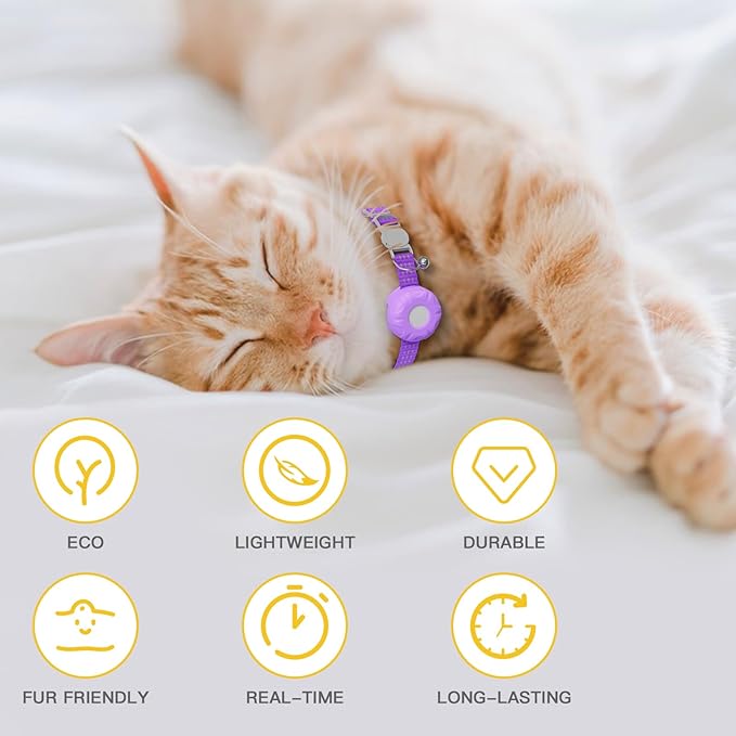 Cat Tracker,Pet Tracker for Cats (Only iOS),Waterproof Tracker Cat Collars with Safety Elastic Buckle,Works with Any Collar,No Monthly Fee,Compatible with Apple Find My App