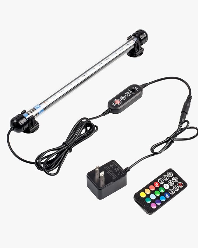 NICREW Submersible RGB Aquarium Light, Underwater Fish Tank Light with Timer, Multicolor LED Light with Remote Controller, 11 Inches