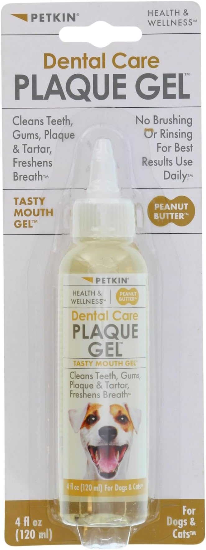 Petkin Plaque Remover Gel, Peanut Butter – Cleans Teeth and Gums, Removes Plaque and Tartar - Freshens Breath and Whitens Teeth with Baking Soda - Ideal for Daily Use, No Brushing or Rinsing - 4 fl oz
