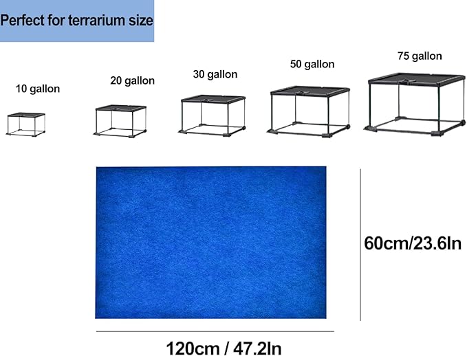 47" x 24" Large Reptile Carpet Terrarium Liner Bedding Reptile Substrate Mat Supplies for Bearded Dragon Snake Lizard Tortoise Leopard Gecko (Blue)