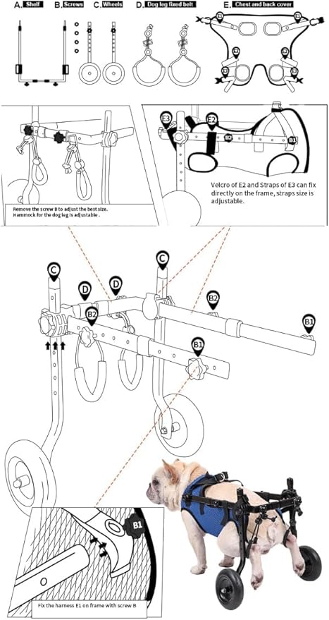Dog Wheelchair Van. Dog Wheelchair Trolley for rears, Adjustable Dog Wheelchair Trolley for rears, Dog Leg Support and Hip Support for Disabled and Injured Small Dogs