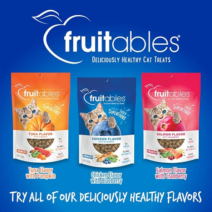 Fruitables Crunchy Low Calorie Treats Packed with Protein For Cats Healthy Free of Wheat, Corn and Soy – Made with Real Chicken with Blueberry – 2.5 Ounces