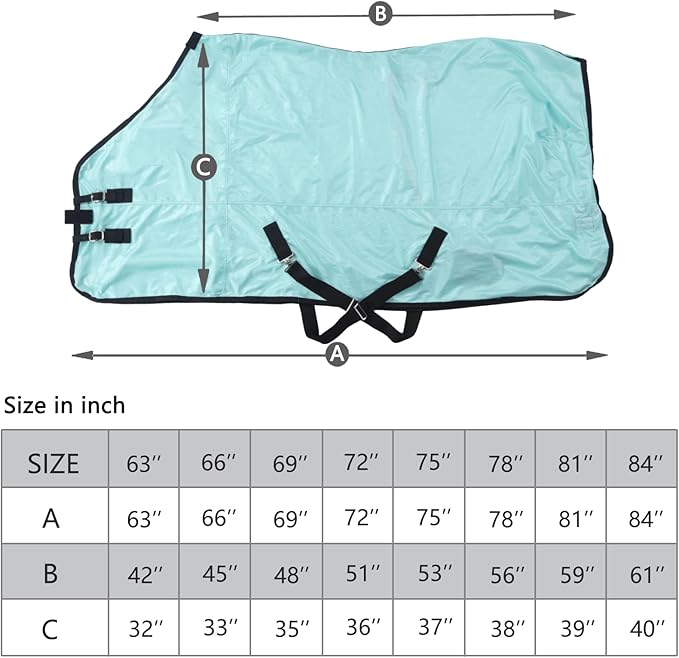 Horse Fly Sheet, Standard Neck Comfy Mesh Fly Sheet for Horses, Equine Summer Sheets UV-Protective Green 72