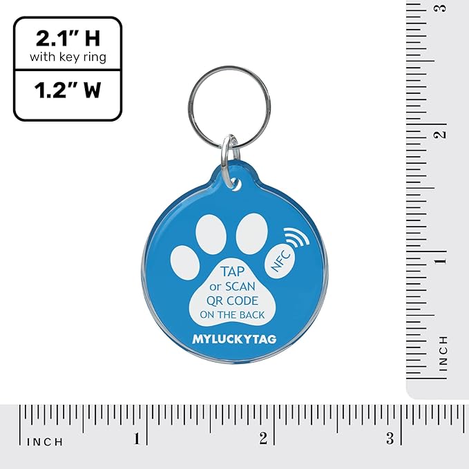 MYLUCKYTAG NFC & QR Code Smart Pet ID Tag Personalized Dog Cat Tag, Online Pet Profile, Pet Location Alert Email, Digital Pet Tag, Quiet Pet Tag, Durable Pet ID, Dog Collar Tag