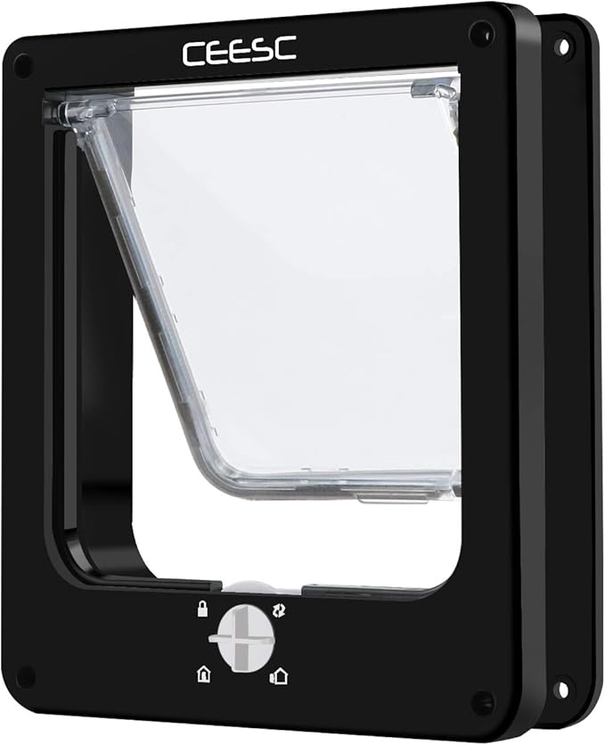 CEESC Cat Doors, Magnetic Pet Door with Rotary 4 Way Lock for Cats, Kitties and Kittens (Medium, Black)