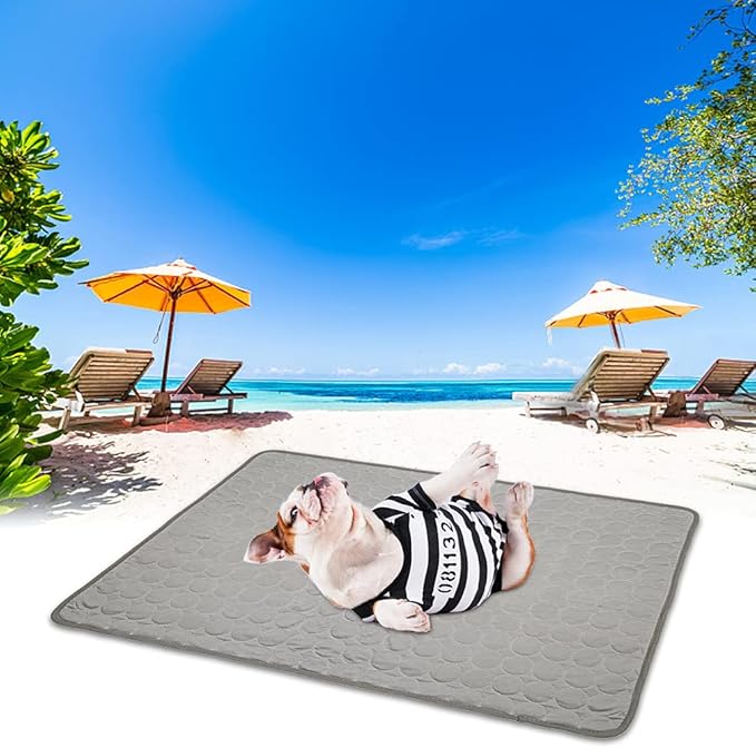 VeMee Cooling Mat Pad for Dogs Cats Ice Silk Mat Cooling Blanket Cushion for Kennel/Sofa/Bed/Floor/Car Seats Cooling (L: 28 x 22 inches, Grey)