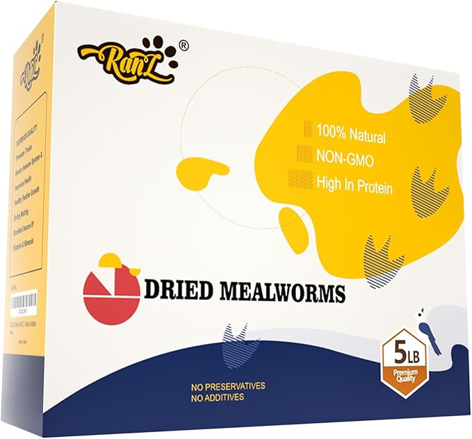 5LBS Non-GMO Dried Mealworms for Chickens, High Protein Meal Worms, Premium Chicken Feed, Perfect Bird Food and Chicken Treats, Whole Large Mealworms for Wild Birds, Ducks, Fish