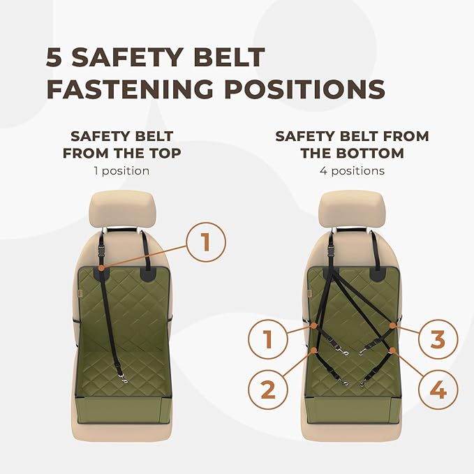 Extra Stable Dog Car Seat - Robust Car Dog Seat or Puppy Car Seat for Small to Medium-Sized Dogs - Reinforced Walls and 3 Belts - Waterproof Pet Car Seat for Back and Front Seat (Khaki/Black)