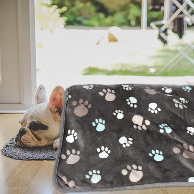 Upgraded Dog Blankets for Large Dogs,3Pack Dog Cat Blankets Washable, Soft Pet Mat Throw Cover for Kennel Crate Bed, Cute Paw Pattern, Dog Blanket, Pet Blanket (Grey 31"x41")