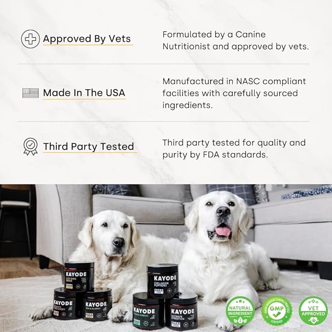 Kayode Itch & Allergy Chews - Natural Allergy Relief for Dogs. Premium Colostrum for Dogs, Bee Pollen for Dog Allergies. Alaskan Salmon Oil. Natural Itch Relief for Dogs. 90 Dog Allergy Chews.