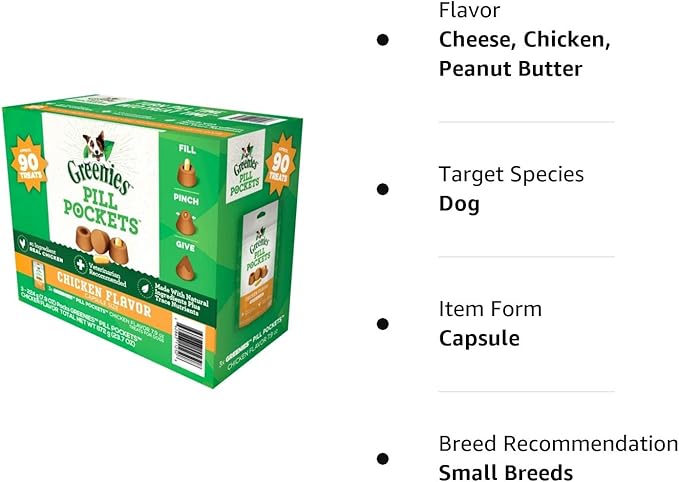 Greenies Chicken Flavor Capsule Size Pill Pockets Treats for Dogs 3 /7.9 Oz Net Wt 23.7 Oz