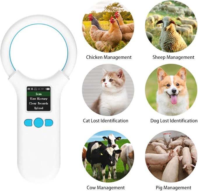 Pet Microchip Scanner, RFID Dog and Cat Microchip Reader, Supports EMID, FDX-B(ISO11784/11785)Microchips, for Animal Management Bluetooth Wireless Connected