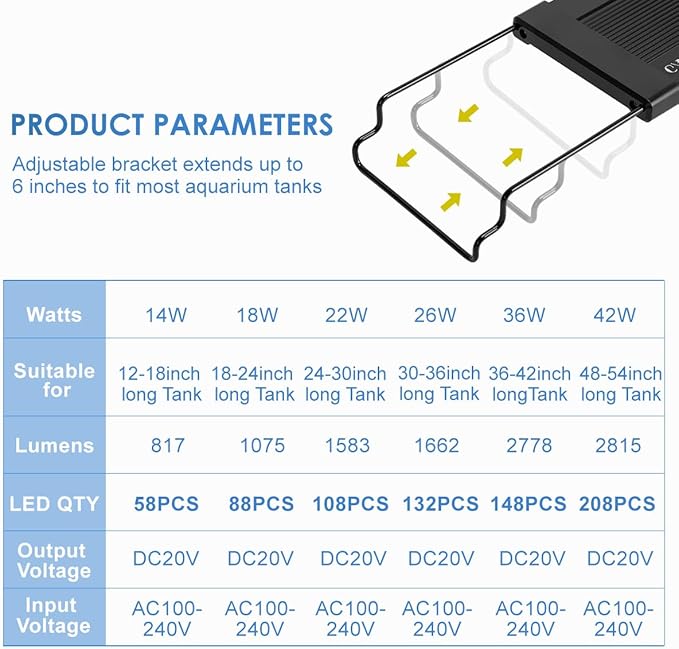 Aquarium Light,26W 24/7 Natural Mode,9 Light Modes(Water Grass Mode & 7 Colors & Cycle),Adjustable Timer and 7 Color Brightness - with Expandable Mounting Bracket for 30~36IN Fish Tank