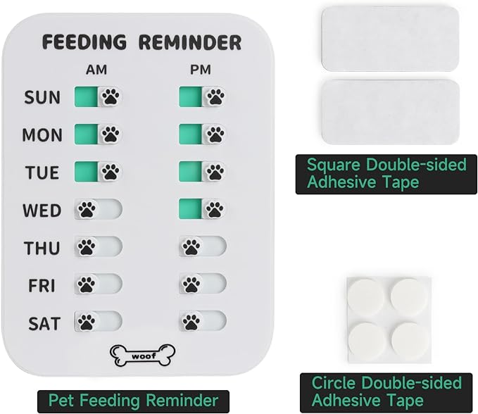 Dog Feeding Reminder, Magnetic Reminder Sticker, AM/PM Daily Indication Chart Feed Your Pets, Fridge Magnets and Double Sided Tape, Helps You to Track Pet Feeding & Medication (White)