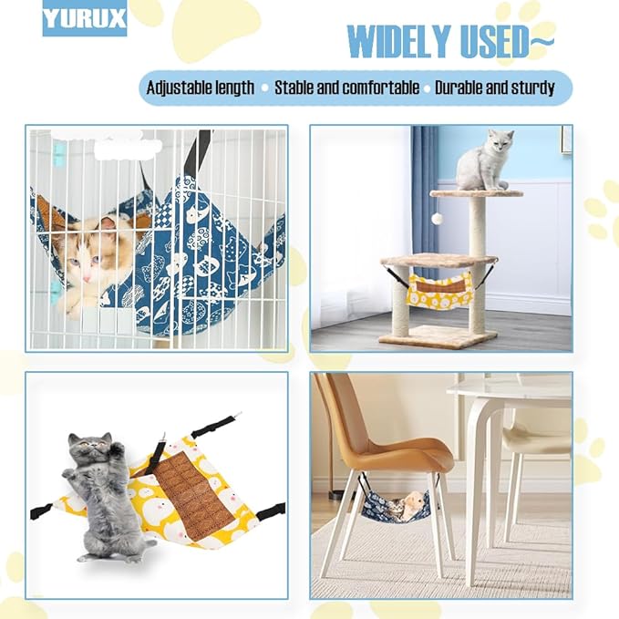 2 Pieces Reversible cat hammock,Summer Bamboo Mats Cool Mats,Adjustable Straps and Metal Hooks for Cats Small Dogs Rabbits,Sleeping and Resting Sleepy Pad