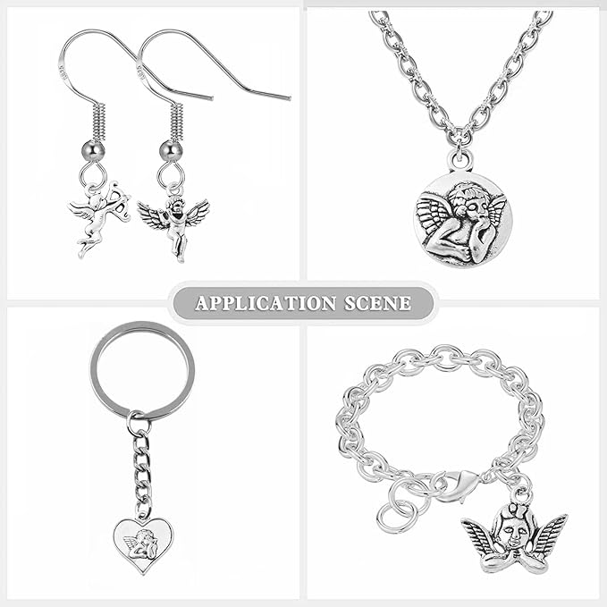 Stiesy 100 Pcs Tibetan Style Alloy Angel Charm Vintage Love Heart Cupid Charms for DIY Necklace Bracelet Jewelry Making Accessories