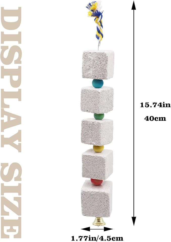 2 Pack Large Bird Chewing Toy, Parrot Beak Grinding Calcium Stone with Bells, Bird Cage Accessories, Cage Toys for Cockatiel Parakeet Parrot Budgies Rat Hamster Chinchilla Rabbit Bunny African Grey