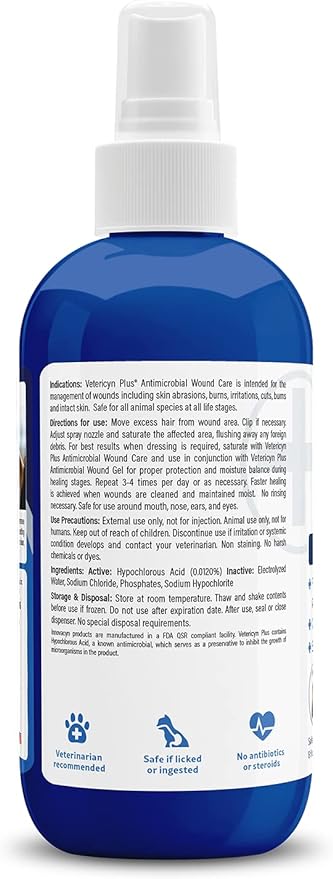Vetericyn Plus Dog Wound Care Spray | Healing Aid and Skin Repair, Clean Wounds, Relieve Dog Skin Allergies, Safe for All Animals. 8 ounces