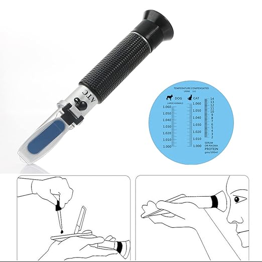 Clinical Refractometer Veterinary Hand-Held Refractometer Vet Veterinary Medicine RHC-300 Serum Protein Urine Density for pet Dog (Large Animal) and cat