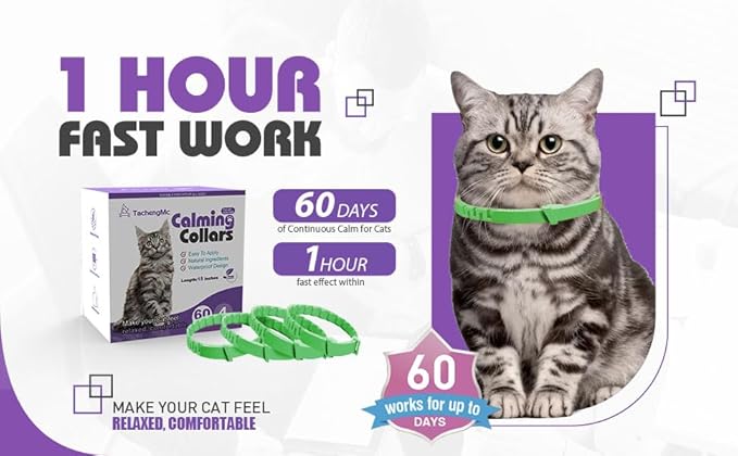 4 Pack Calming Collar for Cats, Cat Collars Efficient Relieve Reduce Anxiety Stress,Make Comfortable Relaxed,Pheromones Collar, Cat Calming Collar Kitten Supplies, Lasting 60 Days, Green
