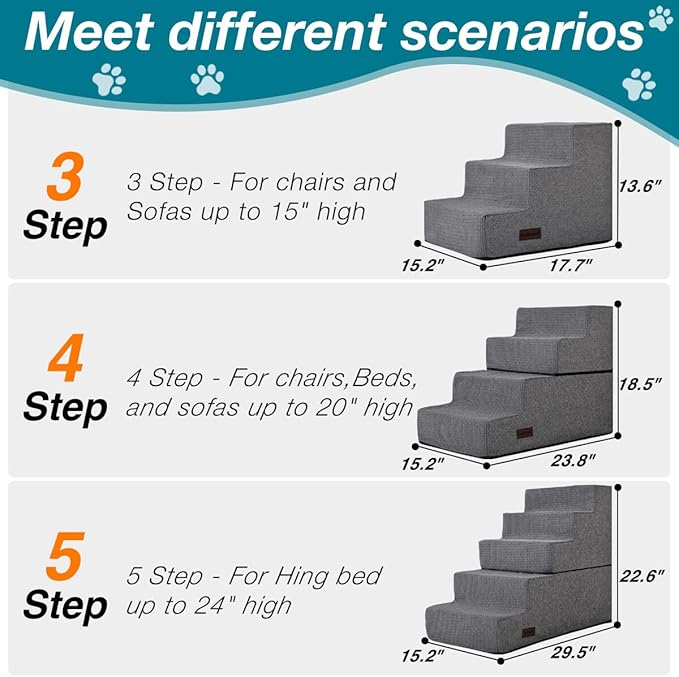 Dog Stairs for High Bed,5 Steps Pet Stairs for Small Dogs and Cats,Anti-Slip Removable Dog Steps for Bed,Bed Stairs for Dog,Grey