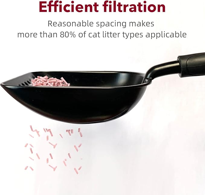 Metal Cat Litter Scoop - Non Stick Aluminum Alloy Aluminum cat Litter Scooper, Solid and Durable Oversized Metal Litter Scoops, Solid Metal, Fecal screening, Solid Handlel Black