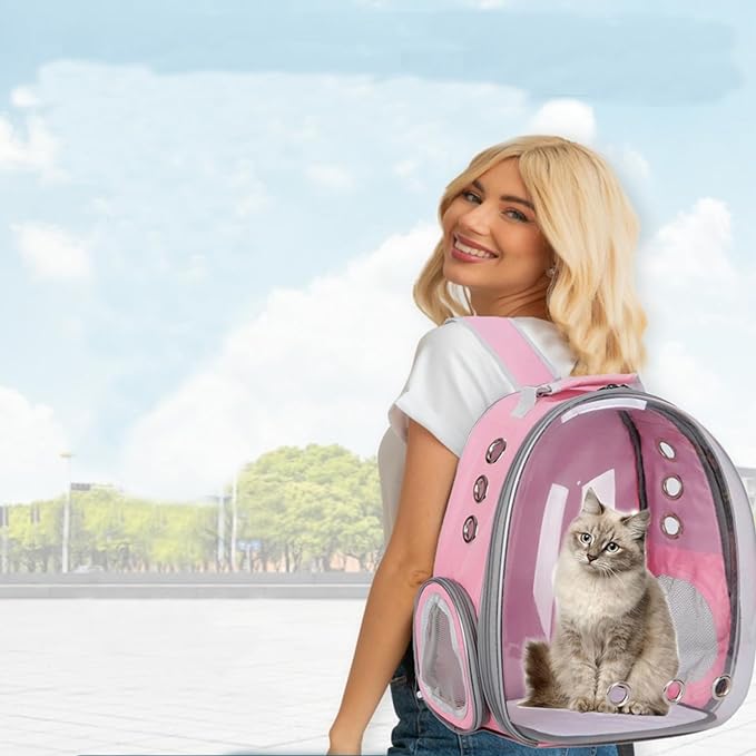 Cat Backpack Carrier, Pet Cat Carrier with Ventilated Design for Carrying Puppy Cats, Pet Carrier Back Pack Bag Space Capsule for Traveling/Hiking/Camping/Outdoors (Pink)